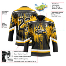 Laden Sie das Bild in den Galerie-Viewer, Uksn Individuelles Schwarz Gold Stahlgrau-Weiß 3D-Muster tropfende Farbkleckse Eishockey-Trikot mit Schnürkragen