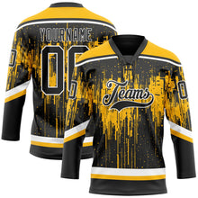 Laden Sie das Bild in den Galerie-Viewer, Uksn Individuelles Schwarz Gold Stahlgrau-Weiß 3D-Muster tropfende Farbkleckse Eishockey-Trikot mit Schnürkragen