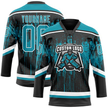 Laden Sie das Bild in den Galerie-Viewer, Uksn Individuelles Schwarz Petrol Stahlgrau-Weiß 3D-Muster tropfende Farbkleckse Eishockey-Trikot mit Schnürkragen