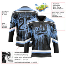 Laden Sie das Bild in den Galerie-Viewer, Uksn Individuelles Schwarz Hellblau Stahlgrau-Weiß 3D-Muster tropfende Farbkleckse Eishockey-Trikot mit Schnürkragen