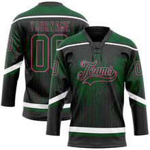 Laden Sie das Bild in den Galerie-Viewer, Uksn Individuelles Schwarz Grün Pink Stahlgrau-Weiß 3D-Muster tropfende Farbkleckse Eishockey-Trikot mit Schnürkragen