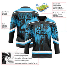 Laden Sie das Bild in den Galerie-Viewer, Uksn Individuelles Schwarz Himmelblau Stahlgrau-Weiß 3D-Muster tropfende Farbkleckse Eishockey-Trikot mit Schnürkragen