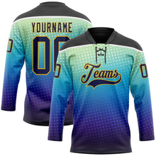 Laden Sie das Bild in den Galerie-Viewer, Uksn Individuelles Schwarz Marineblau Gold-Weiß 3D-Muster abstrakter Verlauf Rasterton Eishockey-Trikot mit Schnürkragen