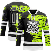 Laden Sie das Bild in den Galerie-Viewer, Uksn Individuelles Schwarz Grün-Weiß 3D-Muster abstrakte Farbkleckse Eishockey-Trikot mit Schnürkragen