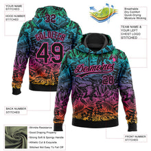 Laden Sie das Bild in den Galerie-Viewer, Uksn Individuelles Bestickt Schwarz Pink 3D Tropisch Hawaii Palmblätter Sport Pullover Sweatshirt Hoodie