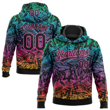 Laden Sie das Bild in den Galerie-Viewer, Uksn Individuelles Bestickt Schwarz Pink 3D Tropisch Hawaii Palmblätter Sport Pullover Sweatshirt Hoodie