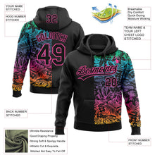Laden Sie das Bild in den Galerie-Viewer, Uksn Individuelles Bestickt Schwarz Pink 3D Tropisch Hawaii Palmblätter Sport Pullover Sweatshirt Hoodie