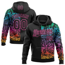 Laden Sie das Bild in den Galerie-Viewer, Uksn Individuelles Bestickt Schwarz Pink 3D Tropisch Hawaii Palmblätter Sport Pullover Sweatshirt Hoodie