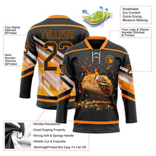 Laden Sie das Bild in den Galerie-Viewer, Uksn Individuelles Schwarz Bay Orange-Weiß 3D-Muster Design Foodie Funny Tacos Eishockey-Trikot mit Schnürkragen