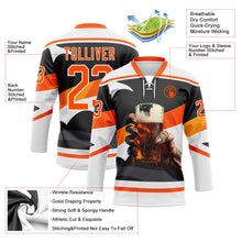 Laden Sie das Bild in den Galerie-Viewer, Uksn Individuelles Schwarz Orange-Weiß 3D-Muster Design Foodie Funny Cola Eishockey-Trikot mit Schnürkragen