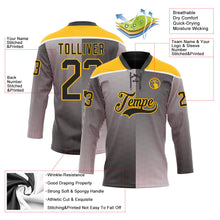 Laden Sie das Bild in den Galerie-Viewer, Uksn Individuelles Schwarz Pink Gold-Weiß 3D-Muster Design-Streifen Verlauf Eishockey-Trikot mit Schnürkragen