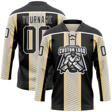 Laden Sie das Bild in den Galerie-Viewer, Uksn Individuelles Schwarz Creme-Weiß 3D-Muster Design-Streifen Eishockey-Trikot mit Schnürkragen