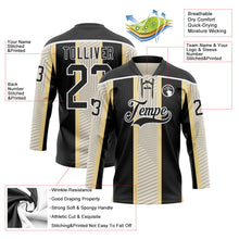 Laden Sie das Bild in den Galerie-Viewer, Uksn Individuelles Schwarz Creme-Weiß 3D-Muster Design-Streifen Eishockey-Trikot mit Schnürkragen