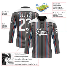 Laden Sie das Bild in den Galerie-Viewer, Uksn Individuelles Schwarz Weiß Rot-Blau 3D-Muster Design-Streifen Eishockey-Trikot mit Schnürkragen