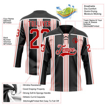 Laden Sie das Bild in den Galerie-Viewer, Uksn Individuelles Schwarz Rot Pink-Weiß 3D-Muster Design-Streifen Eishockey-Trikot mit Schnürkragen