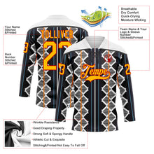 Laden Sie das Bild in den Galerie-Viewer, Uksn Individuelles Schwarz Gold Blau Rot-Weiß 3D-Muster Design-Streifen geometrisch Eishockey-Trikot mit Schnürkragen