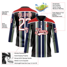 Laden Sie das Bild in den Galerie-Viewer, Uksn Individuelles Schwarz Weiß Grün Marineblau-Rot 3D-Muster Design-Streifen Eishockey-Trikot mit Schnürkragen