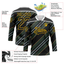 Laden Sie das Bild in den Galerie-Viewer, Uksn Individuelles Schwarz Gold-Weiß 3D-Muster Design-Streifen Eishockey-Trikot mit Schnürkragen