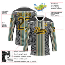 Laden Sie das Bild in den Galerie-Viewer, Uksn Individuelles Schwarz Blau Gold-Weiß 3D-Muster Design-Streifen Eishockey-Trikot mit Schnürkragen