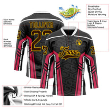Laden Sie das Bild in den Galerie-Viewer, Uksn Individuelles Schwarz Braun Pink Gelb-Weiß 3D abstrakte Muster-Grafik Cyber-Mecha E-Sport Eishockey-Trikot mit Schnürkragen