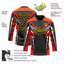 Laden Sie das Bild in den Galerie-Viewer, Uksn Individuelles Schwarz Rot Grau Orange-Gelb 3D abstrakte Muster-Grafik Cyber-Mecha E-Sport Eishockey-Trikot mit Schnürkragen