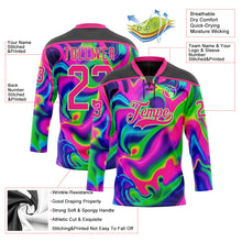 Laden Sie das Bild in den Galerie-Viewer, Uksn Individuelles Schwarz Hot Pink-Erbsengrün 3D-Muster trippy-psychedelischer Neon-Trendy holografischer Vaporwave-Stil Eishockey-Trikot mit Schnürkragen