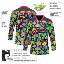 Laden Sie das Bild in den Galerie-Viewer, Uksn Individuelles Schwarz Hot Pink 3D-Muster trippy-psychedelische Magic Mushrooms Eishockey-Trikot mit Schnürkragen