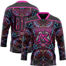Laden Sie das Bild in den Galerie-Viewer, Uksn Individuelles Schwarz Dunkelrosa-Blau 3D-Muster trippy-psychedelisch geometrisch Eishockey-Trikot mit Schnürkragen