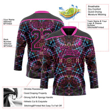 Laden Sie das Bild in den Galerie-Viewer, Uksn Individuelles Schwarz Dunkelrosa-Blau 3D-Muster trippy-psychedelisch geometrisch Eishockey-Trikot mit Schnürkragen