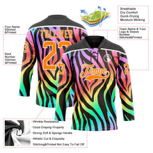 Laden Sie das Bild in den Galerie-Viewer, Uksn Individuelles Schwarz Bay Orange Violett Pink Grün-Weiß 3D-Muster Zebramuster Neon Eishockey-Trikot mit Schnürkragen