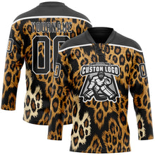 Laden Sie das Bild in den Galerie-Viewer, Uksn Individuelles Schwarz Braun Creme-Weiß 3D-Muster Leopardenmuster Eishockey-Trikot mit Schnürkragen