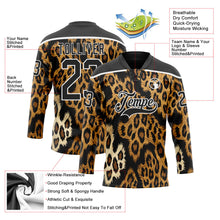Laden Sie das Bild in den Galerie-Viewer, Uksn Individuelles Schwarz Braun Creme-Weiß 3D-Muster Leopardenmuster Eishockey-Trikot mit Schnürkragen