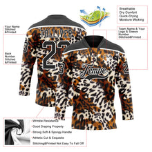 Laden Sie das Bild in den Galerie-Viewer, Uksn Individuelles Schwarz Braun Creme-Weiß 3D-Muster Leopardenmuster Eishockey-Trikot mit Schnürkragen
