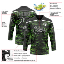 Laden Sie das Bild in den Galerie-Viewer, Uksn Individuelles Schwarz Grün-Weiß 3D-Muster Blitz Eishockey-Trikot mit Schnürkragen