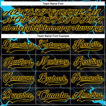 Laden Sie das Bild in den Galerie-Viewer, Uksn Individuelles Schwarz Blau-Gelb 3D-Muster Blitz Eishockey-Trikot mit Schnürkragen