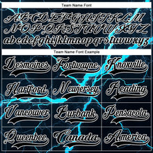 Laden Sie das Bild in den Galerie-Viewer, Uksn Individuelles Schwarz Blau-Weiß 3D-Muster Blitz Eishockey-Trikot mit Schnürkragen