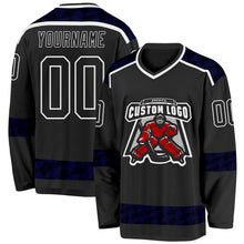 Laden Sie das Bild in den Galerie-Viewer, Uksn Individuelles Schwarz Blau-Weiß 3D-Muster Karomuster Eishockey-Trikot