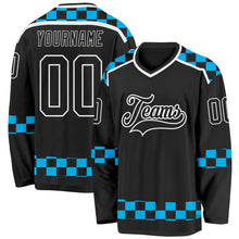 Laden Sie das Bild in den Galerie-Viewer, Uksn Individuelles Schwarz Blau-Weiß 3D-Muster Karomuster Eishockey-Trikot