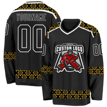 Laden Sie das Bild in den Galerie-Viewer, Uksn Individuelles Schwarz Gelb-Weiß 3D-Muster Karomuster Eishockey-Trikot