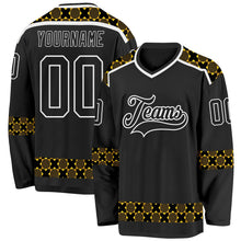 Laden Sie das Bild in den Galerie-Viewer, Uksn Individuelles Schwarz Gelb-Weiß 3D-Muster Karomuster Eishockey-Trikot