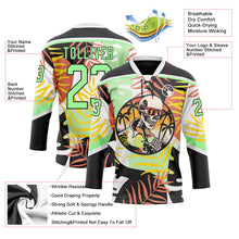 Laden Sie das Bild in den Galerie-Viewer, Uksn Individuelles Schwarz Erbsengrün-Weiß 3D-Muster Hawaii Tropical Palmen Eishockey-Trikot mit Schnürkragen