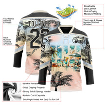 Laden Sie das Bild in den Galerie-Viewer, Uksn Individuelles Schwarz Pink Creme-Silber 3D-Muster Verlauf Hawaii Tropical Palmen Eishockey-Trikot mit Schnürkragen