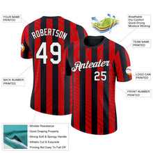 Laden Sie das Bild in den Galerie-Viewer, Uksn Individuelles Schwarz Weiß-Rot Italien Streifen Funktions-T-Shirt