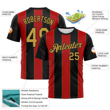 Laden Sie das Bild in den Galerie-Viewer, Uksn Individuelles Schwarz Altgold-Rot Streifen Sportbekleidung Funktions-T-Shirt