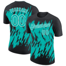 Laden Sie das Bild in den Galerie-Viewer, Uksn Individuelles Schwarz Aqua-Weiß Zerrissen Scharfer Pinselstrich Spritzer Funktions-T-Shirt