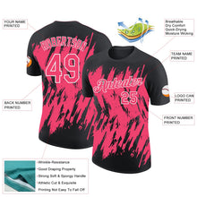 Laden Sie das Bild in den Galerie-Viewer, Uksn Individuelles Schwarz Neonpink-Weiß Zerrissen Scharfer Pinselstrich Spritzer Funktions-T-Shirt
