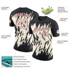 Laden Sie das Bild in den Galerie-Viewer, Uksn Individuelles Schwarz Creme-Karmesinrot Zerrissen Scharfer Pinselstrich Spritzer Funktions-T-Shirt