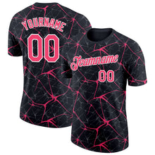 Laden Sie das Bild in den Galerie-Viewer, Uksn Individuelles Schwarz Neonpink Grau-Weiß Abstrakt Netzwerk Crackle Funktions-T-Shirt