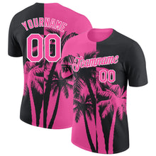 Laden Sie das Bild in den Galerie-Viewer, Uksn Individuelles Schwarz Pink-Weiß Hawaii Tropisch Küstenpalmen Funktions-T-Shirt