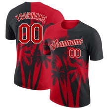 Laden Sie das Bild in den Galerie-Viewer, Uksn Individuelles Schwarz Rot-Weiß Hawaii Tropisch Küstenpalmen Funktions-T-Shirt